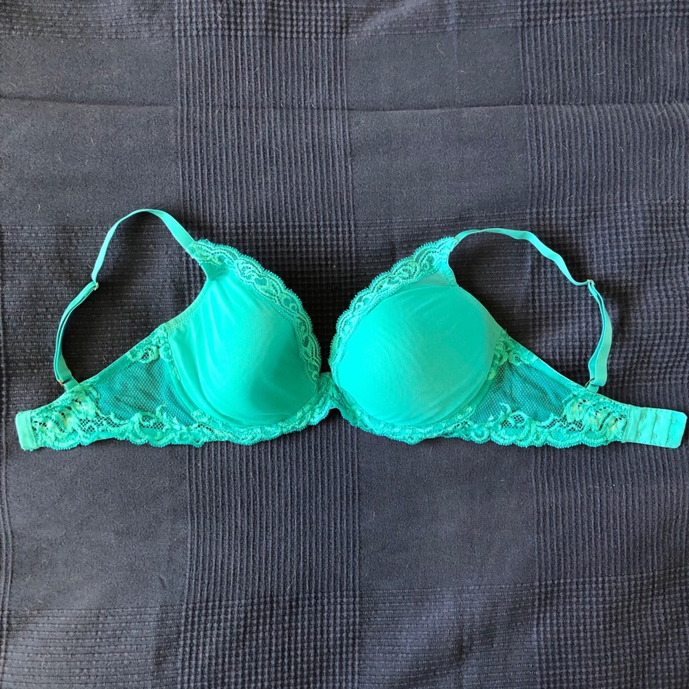 Natori plunge lace bra, turquoise